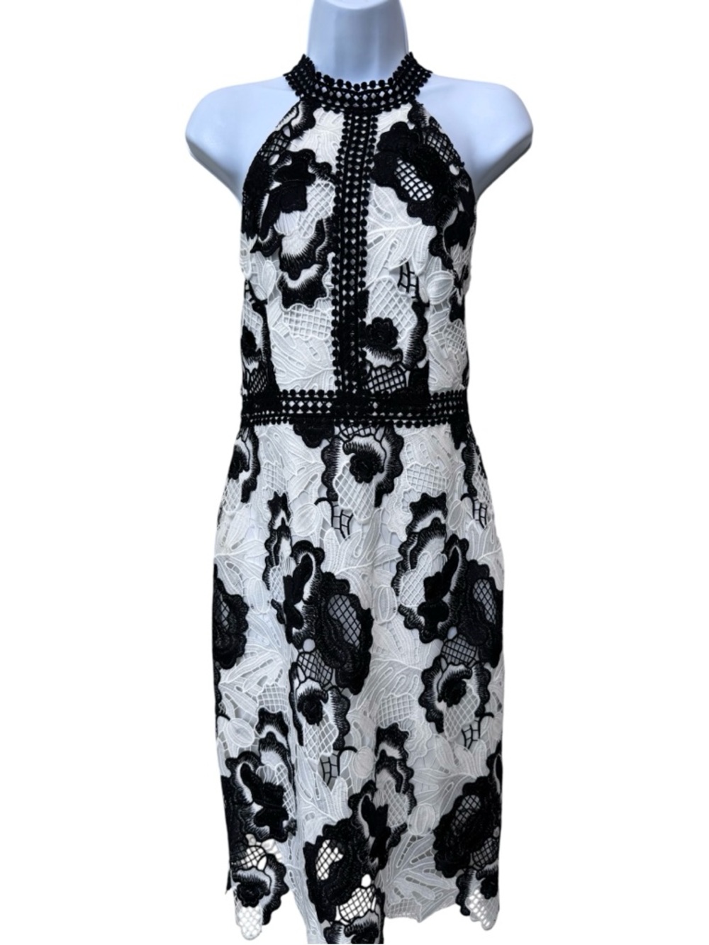 NWT Alexia Admor Black & White Floral Lace Halter Midi Dress Size 4